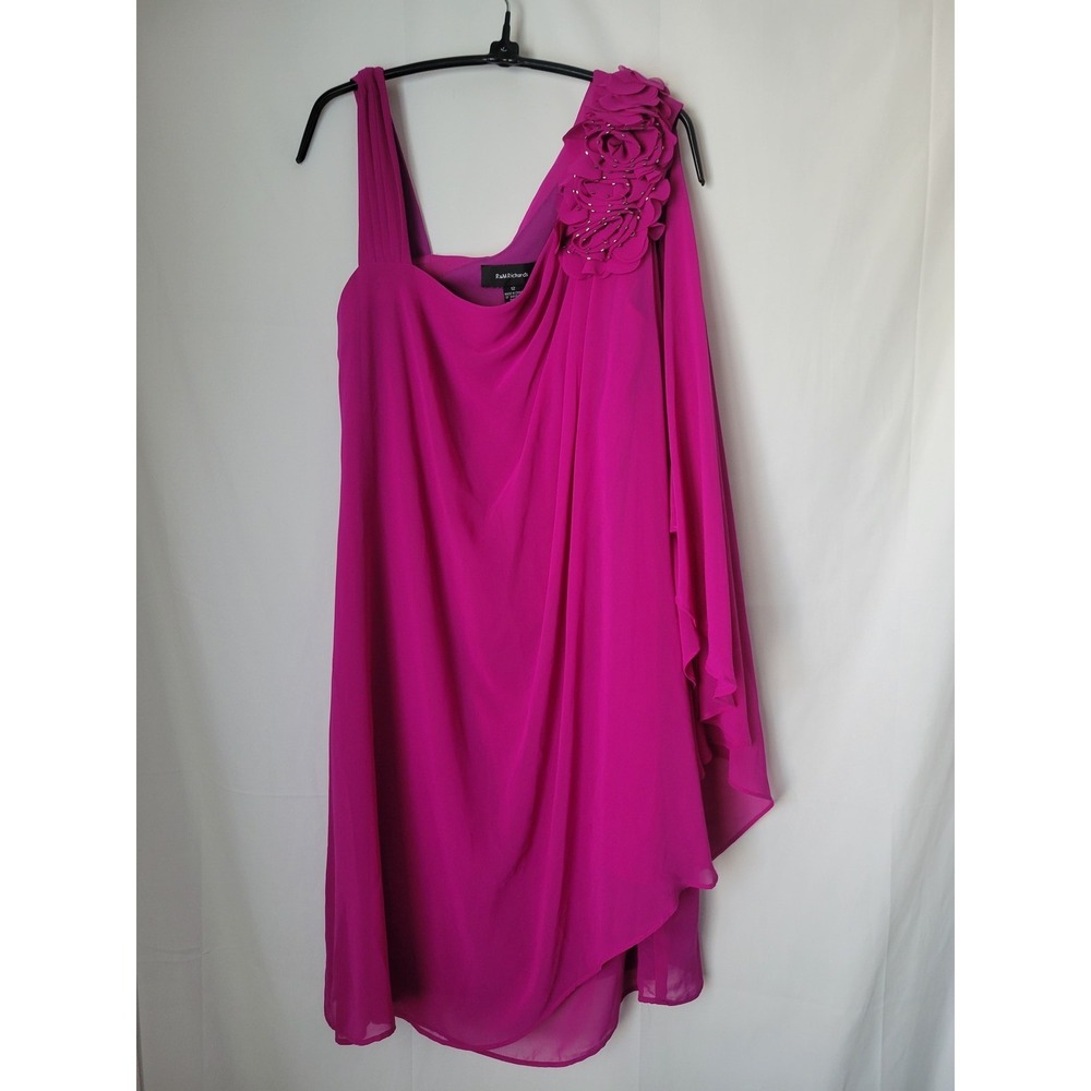 R&M Richards Women's Magenta Fuchsia Beaded‎ Floral One Shoulder Draped Dress 12